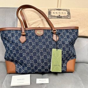 Gucci Blue and Brown Monogram Shoulder Bag